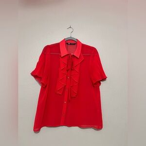 Zara Vibrant Red Blouse with Ruffle Detail